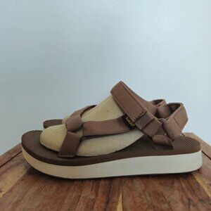 Teva Sandals Womens 8 Midform Universal Platform Tan Cream Hook & Loop SN1090969